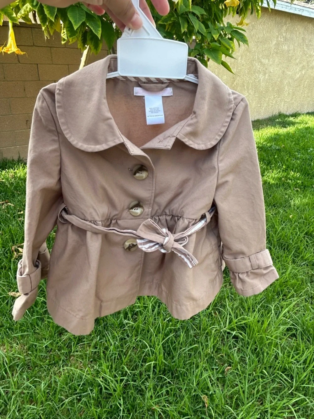 Janie and Jack Girls' Tan Pea Coat with Tie Belt